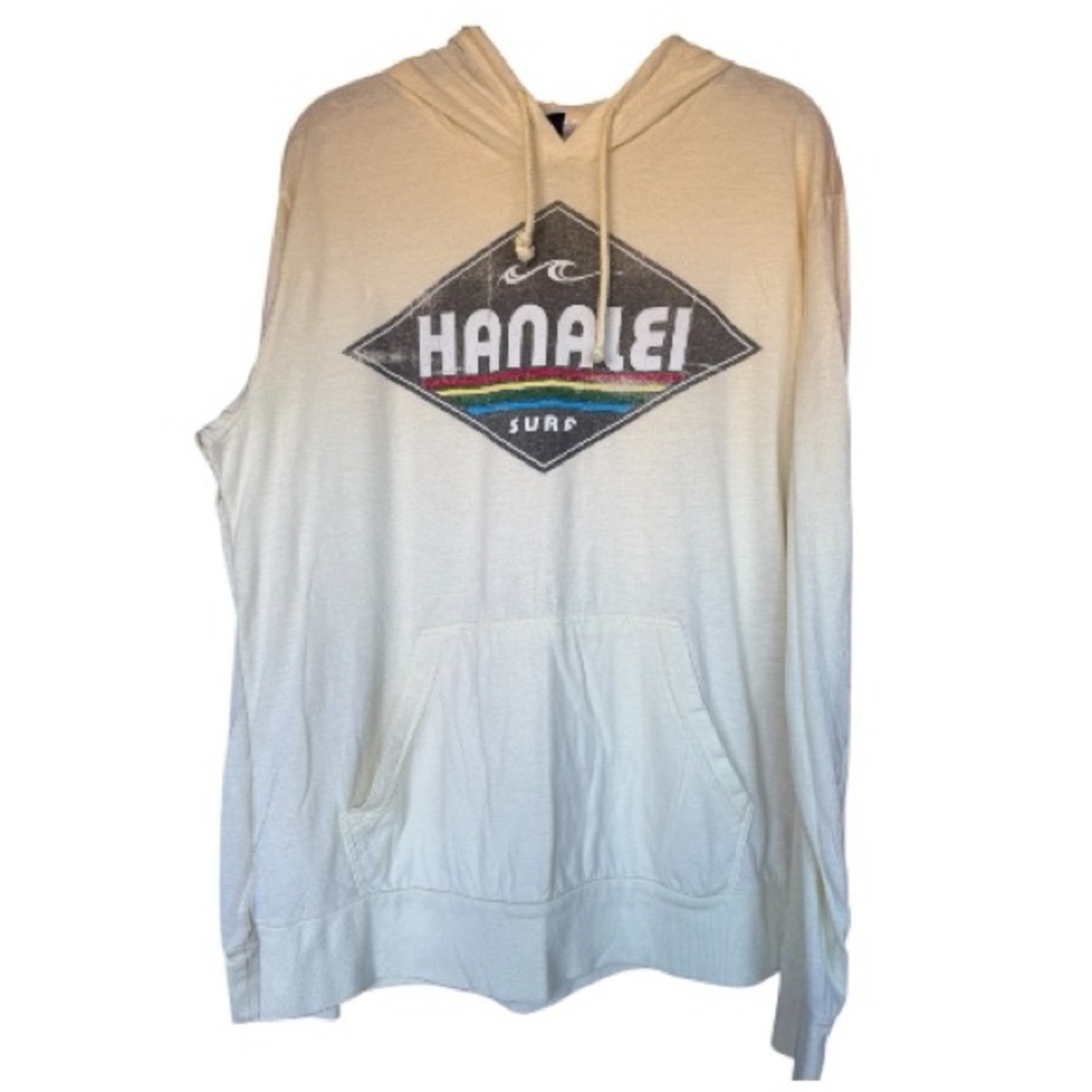 Hanalei Surf Hawaii Hoodie Medium Yellow Rainbow Graphic Beach Surfwear Unisex M